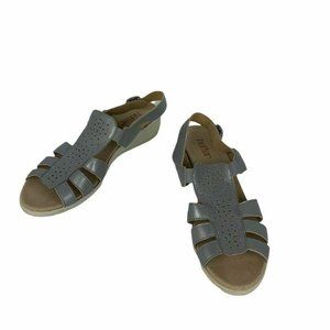 Hotter Silver Athens Fisherman Wedge Sandals Lasercut Leather Slingback 9.5
